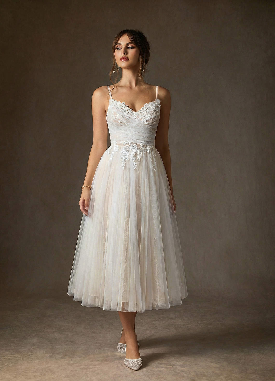 elyessen Zenia Diamond White Champagne A-Line Tulle Dress