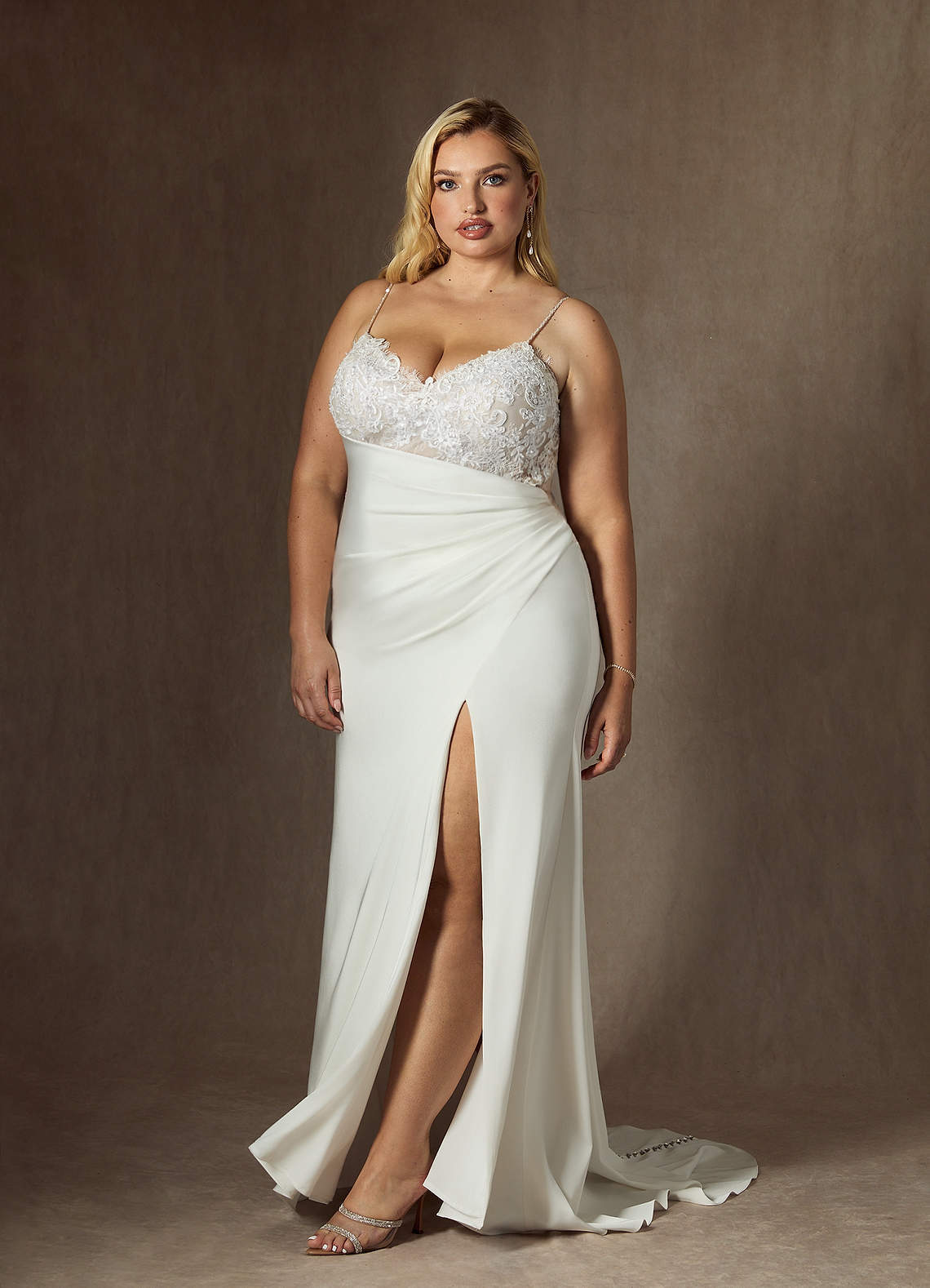 elyessen Nyx Stretch Diamond White Mermaid V-Neck Sequins Stretch Satin Dress