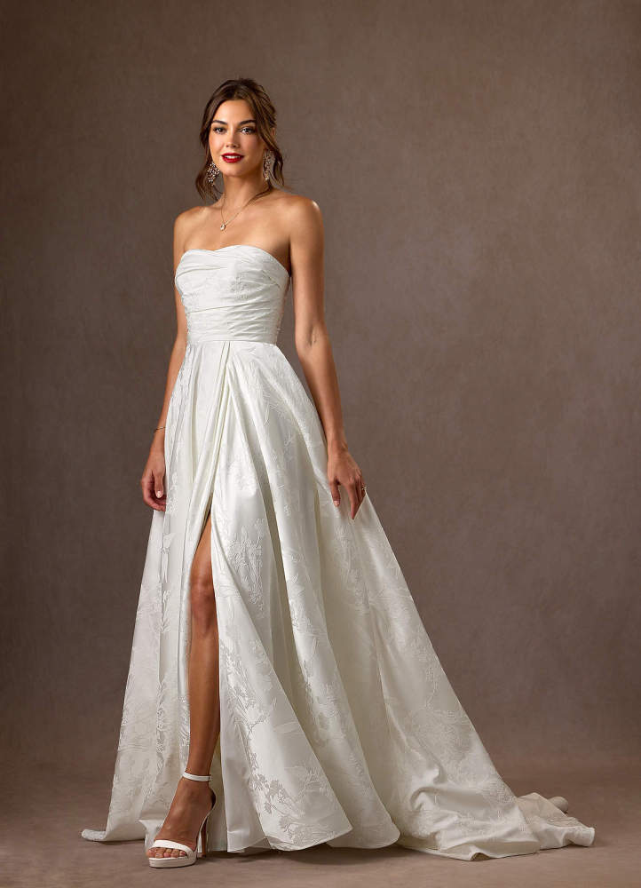 elyessen Daliah Diamond White A-Line Strapless Floral Jacquard Dress