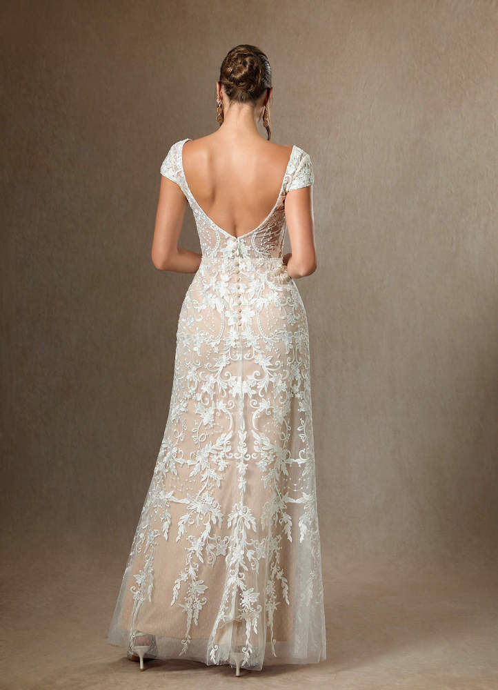 elyessen Devonna Diamond White Sheath V-Neck Sequins Lace Dress