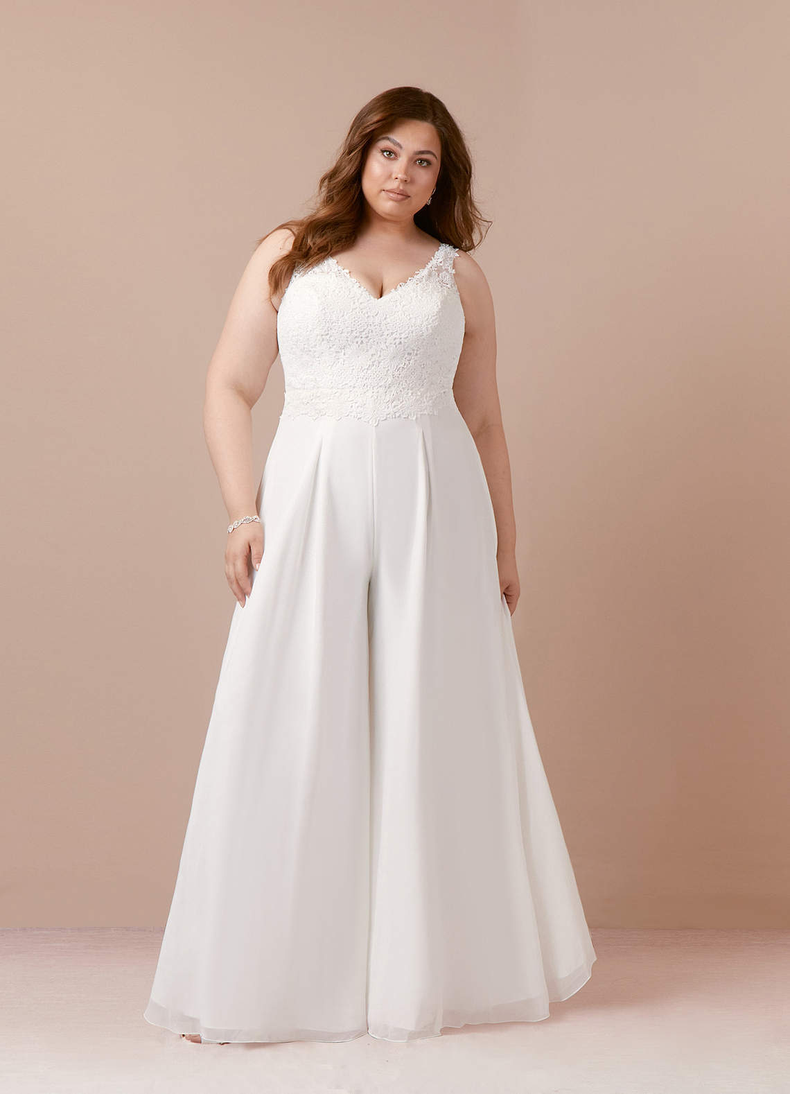 elyessen Florine Diamond White Pant Styles V-Neck Lace Chiffon Dress
