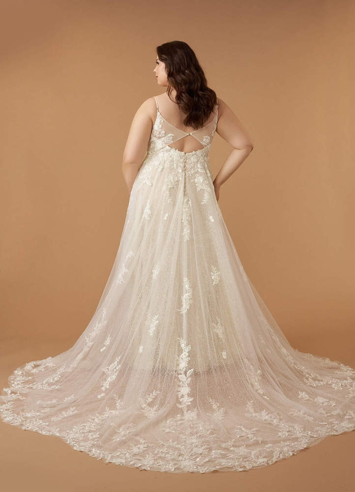 elyessen  Diamond White A-Line V-Neck Lace Tulle Dress