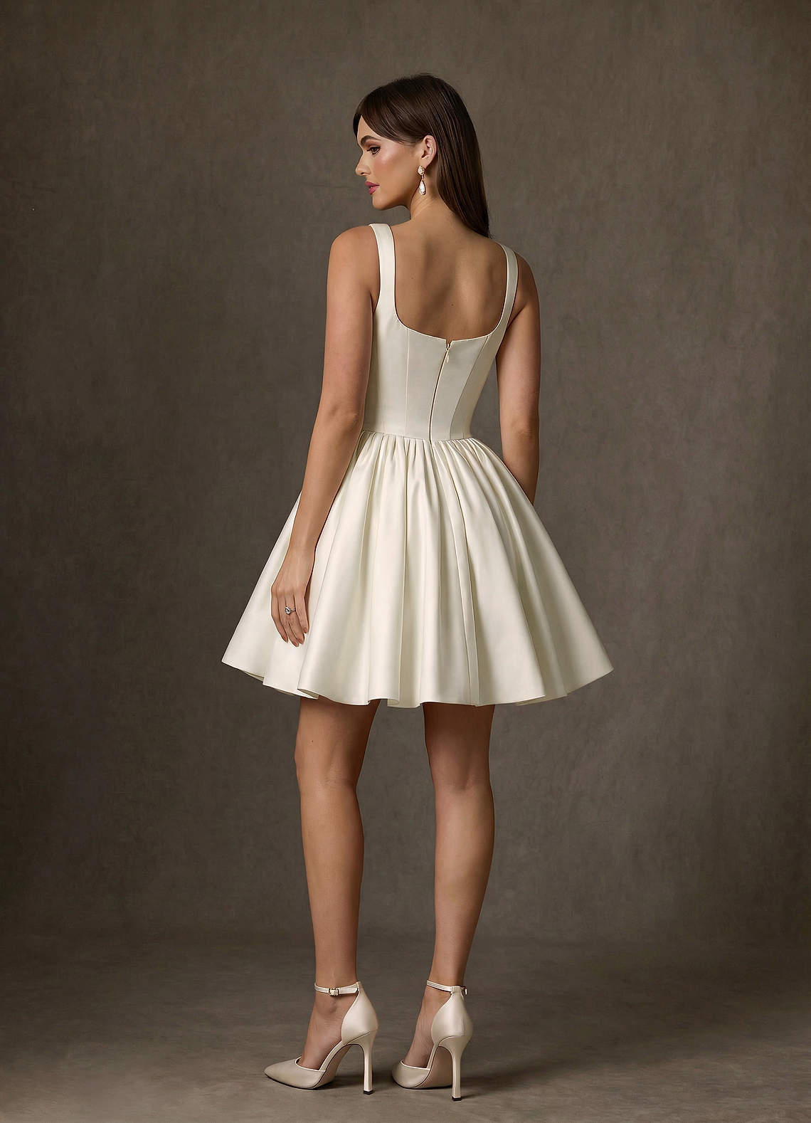 elyessen Saverina Diamond White A-Line with Pockets Satin Dress
