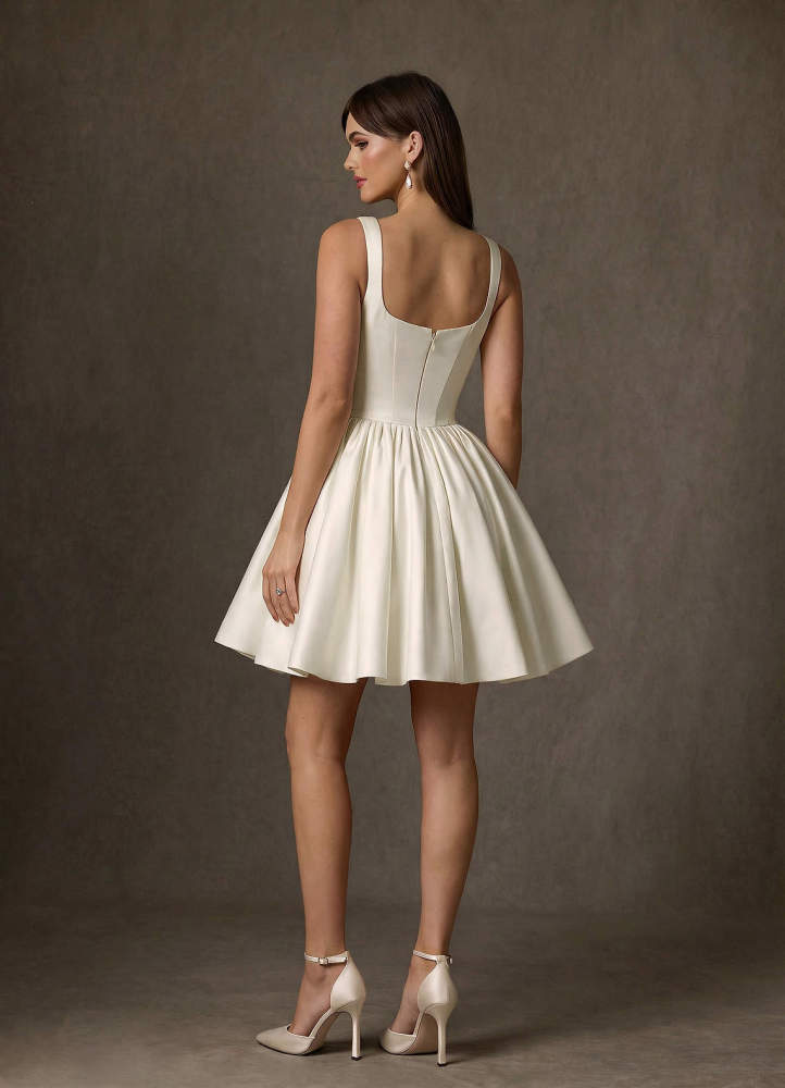 elyessen Saverina Diamond White A-Line with Pockets Satin Dress