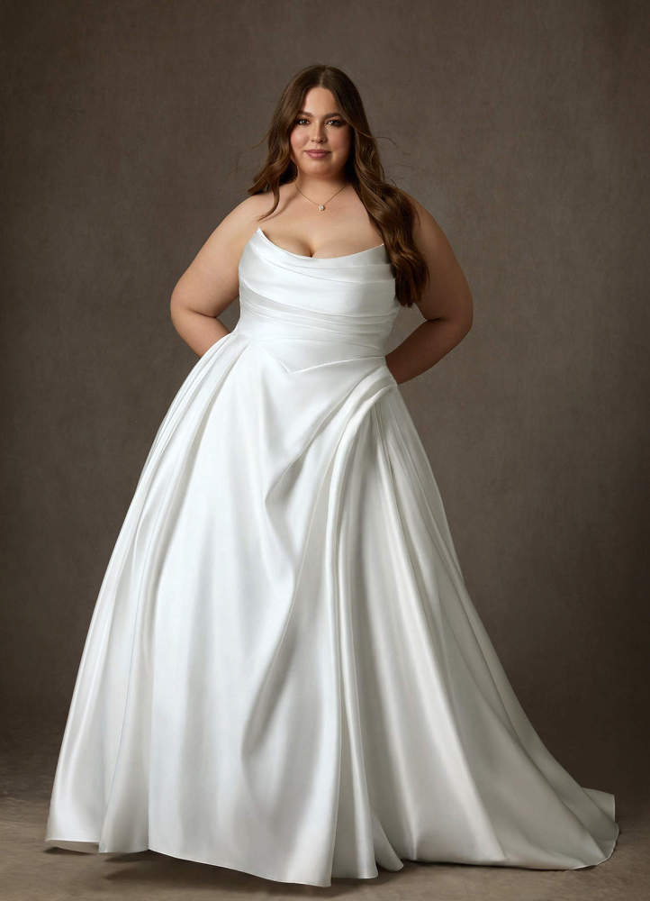 elyessen Adelise Diamond White Ball-Gown Strapless Satin Dress