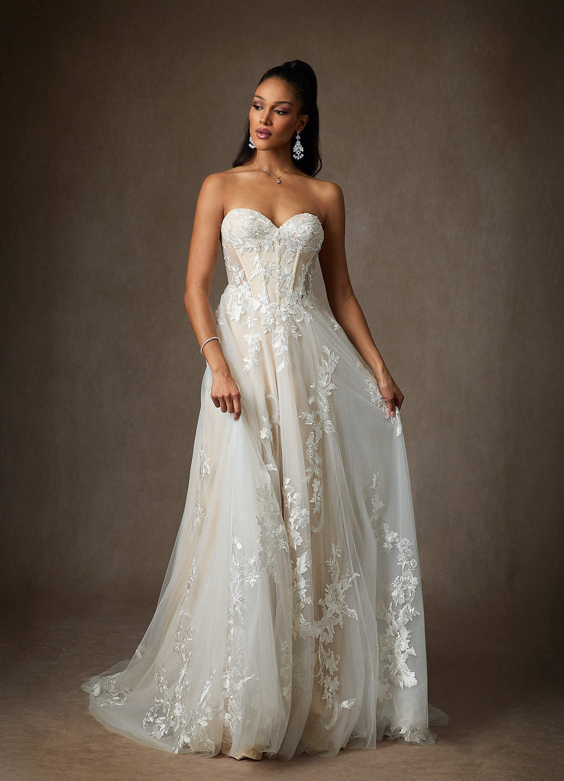 elyessen  Diamond White A-Line Sequins Tulle Dress
