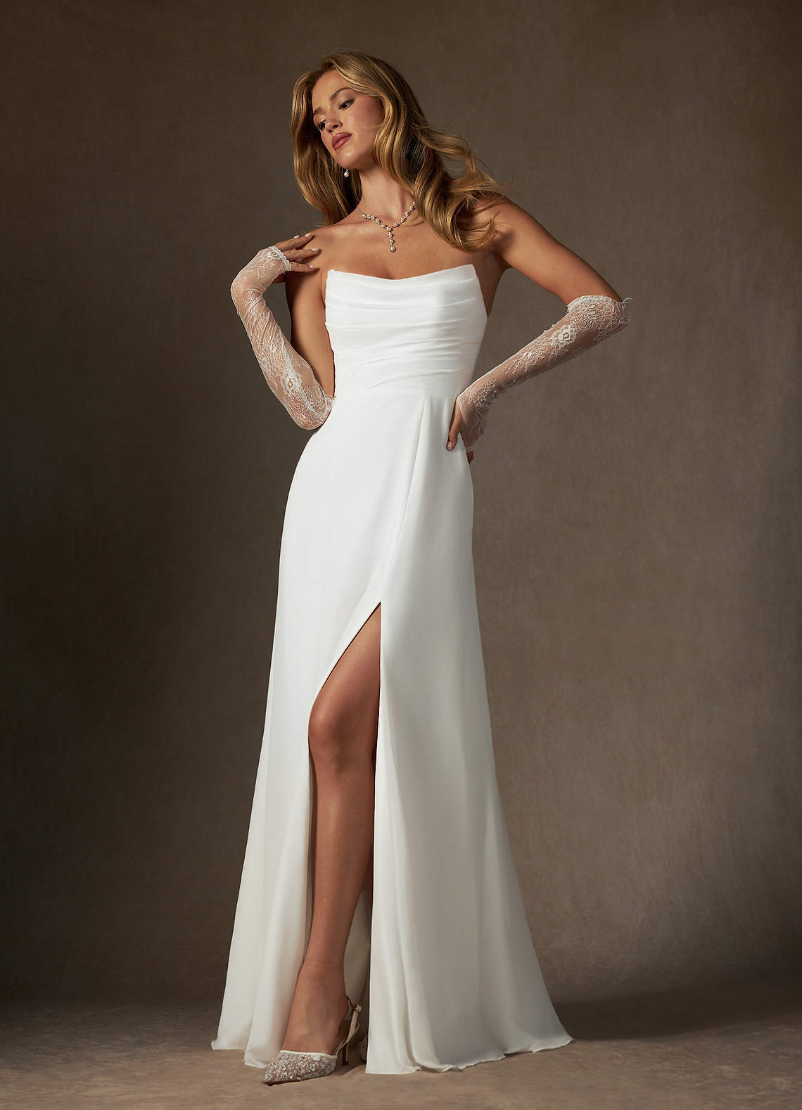 elyessen Camryn Diamond White A-Line Strapless Chiffon Dress
