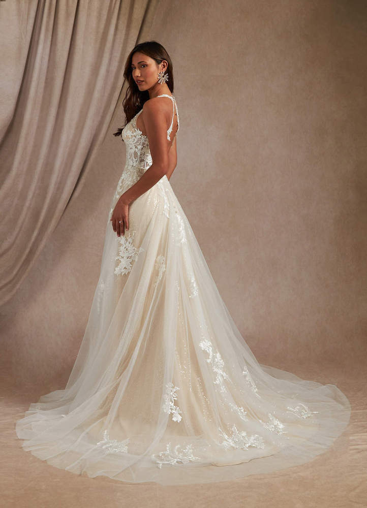 elyessen  Diamond White A-Line Halter Sequins Tulle Dress