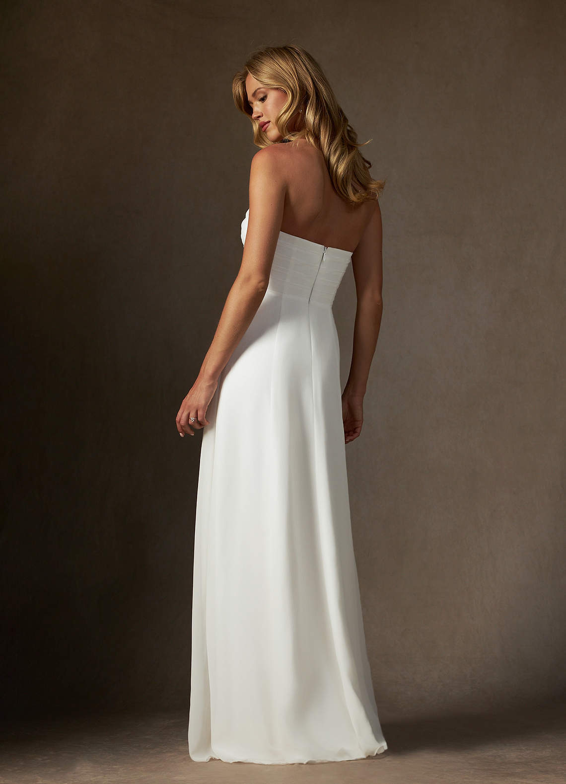 elyessen Camryn Diamond White A-Line Strapless Chiffon Dress