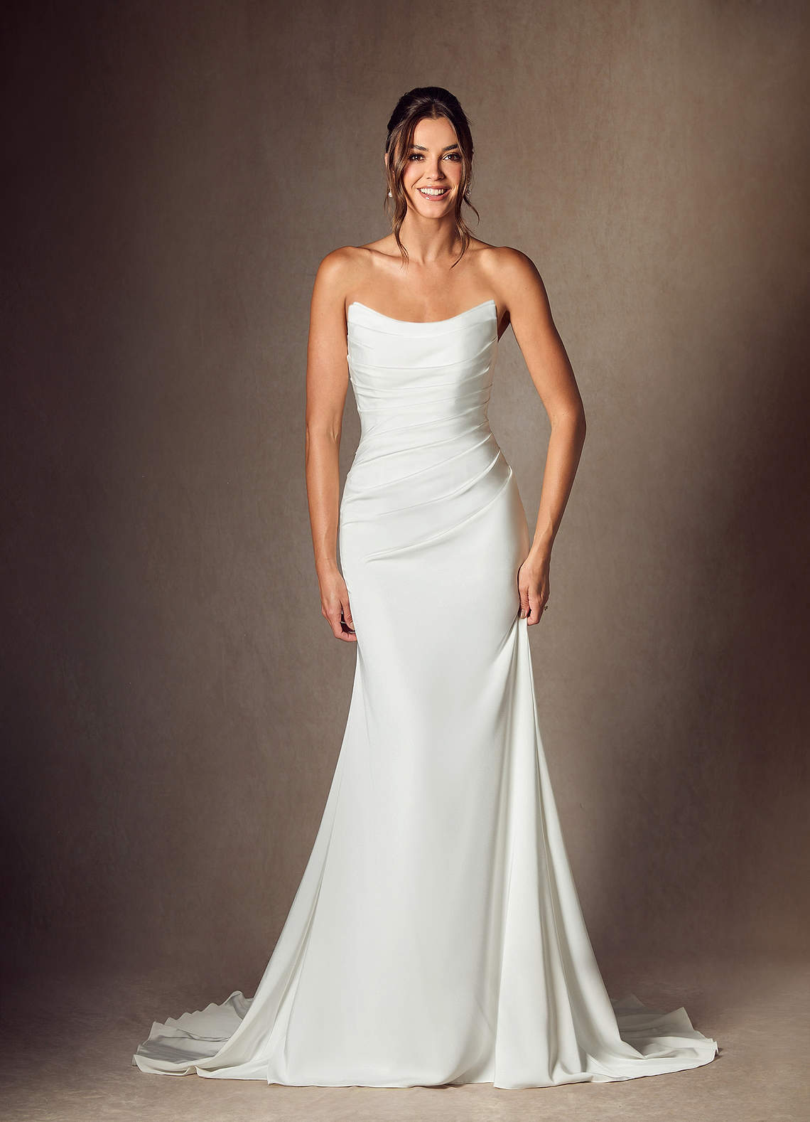 elyessen Elyse Diamond White Mermaid Strapless Crepe Back Satin Dress