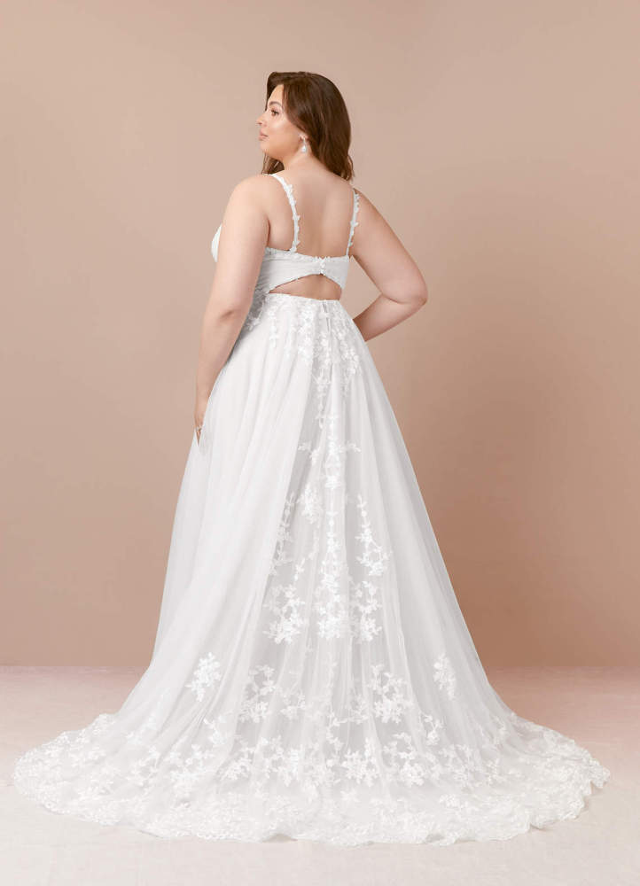 elyessen Devi Free pannier Diamond White A-Line V-Neck Lace Tulle Dress