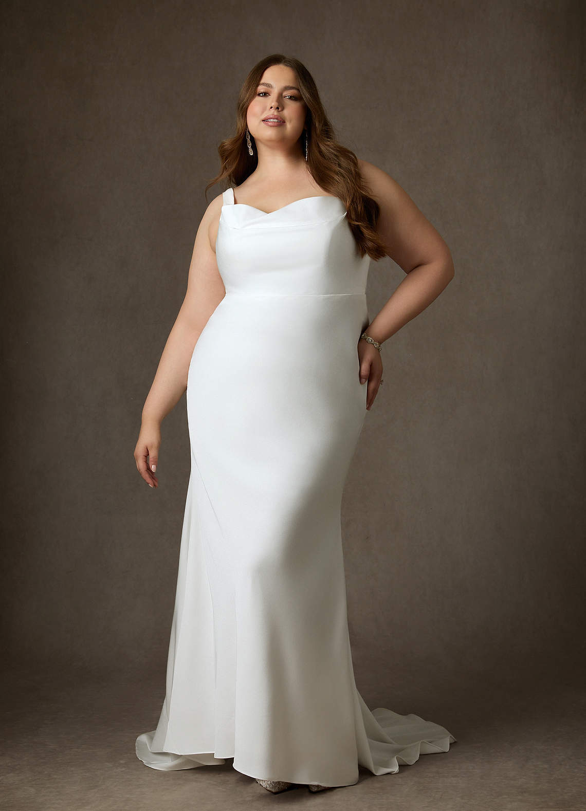 elyessen Lyssa Diamond White Mermaid Crepe Back Satin Dress