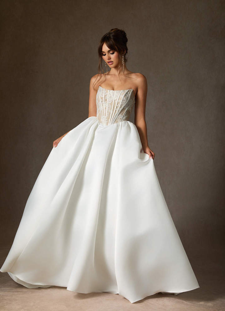 elyessen  Diamond White Ball-Gown Strapless Lace Dress