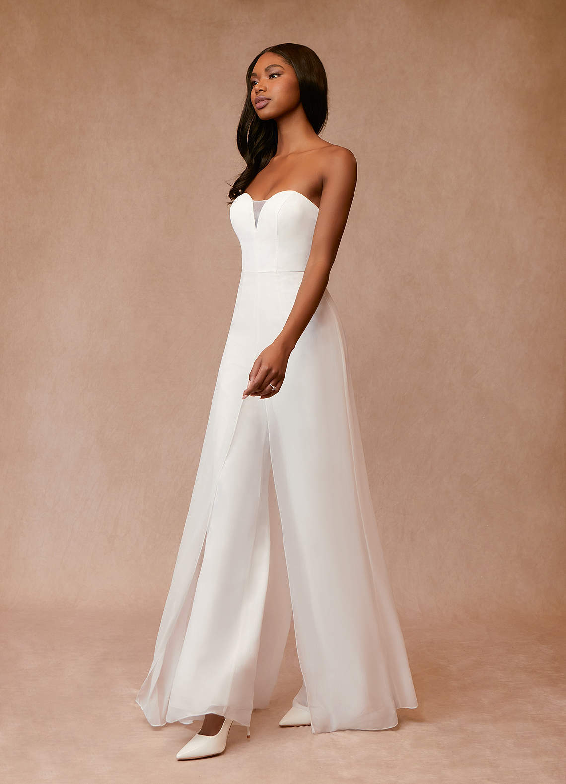 elyessen Tamara Diamond White Pant Styles Strapless Chiffon Dress