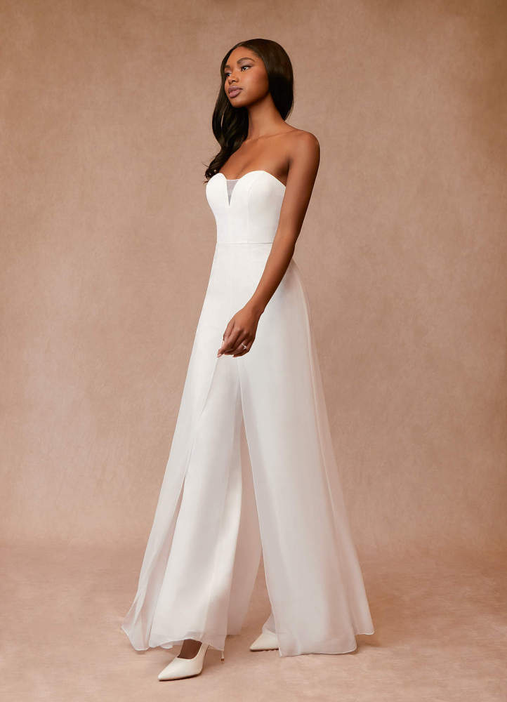 elyessen Tamara Diamond White Pant Styles Strapless Chiffon Dress