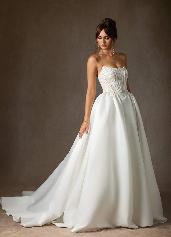 elyessen  Diamond White Ball-Gown Strapless Lace Dress