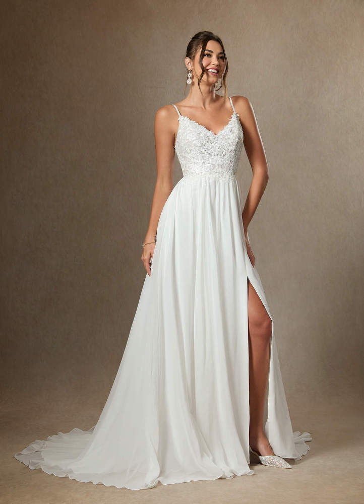 elyessen Gala Diamond White A-Line Lace Chiffon Dress