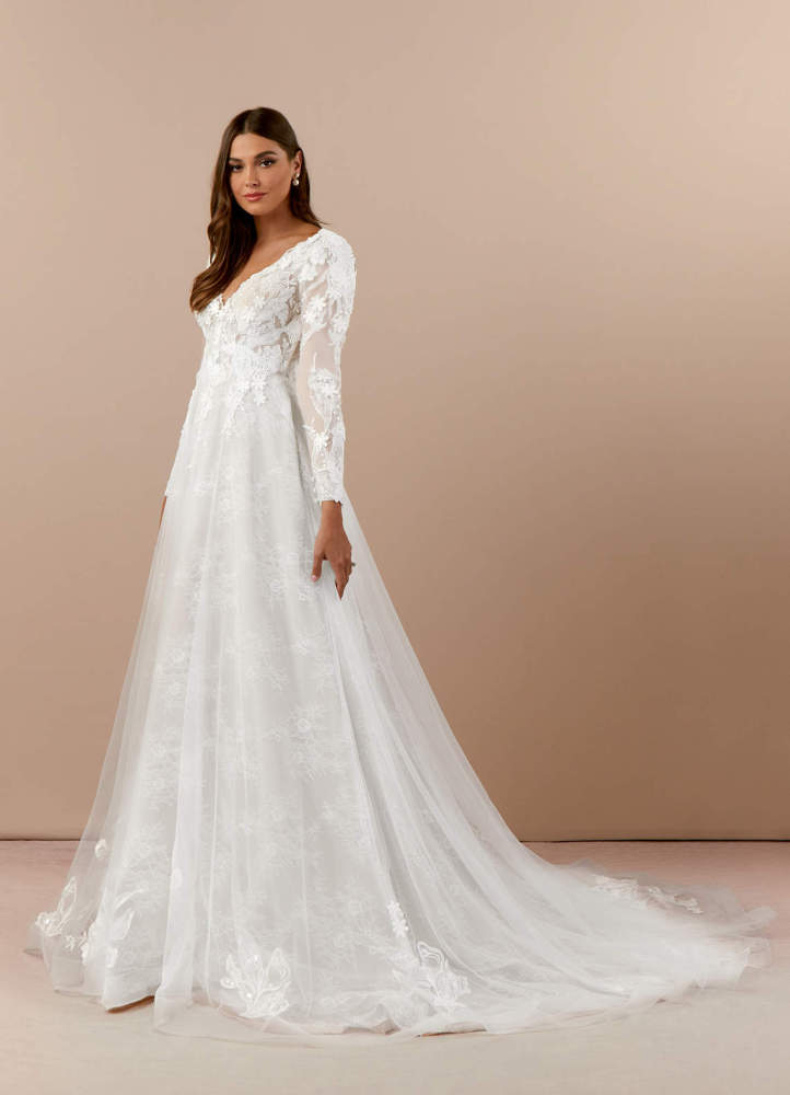 elyessen Leila Diamond White Champagne A-Line V-Neck Sequins Tulle Dress