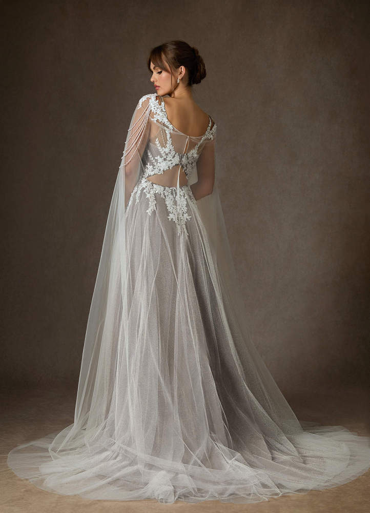 elyessen Goddess Two-Piece Diamond White A-Line V-Neck Sequins Tulle Dress