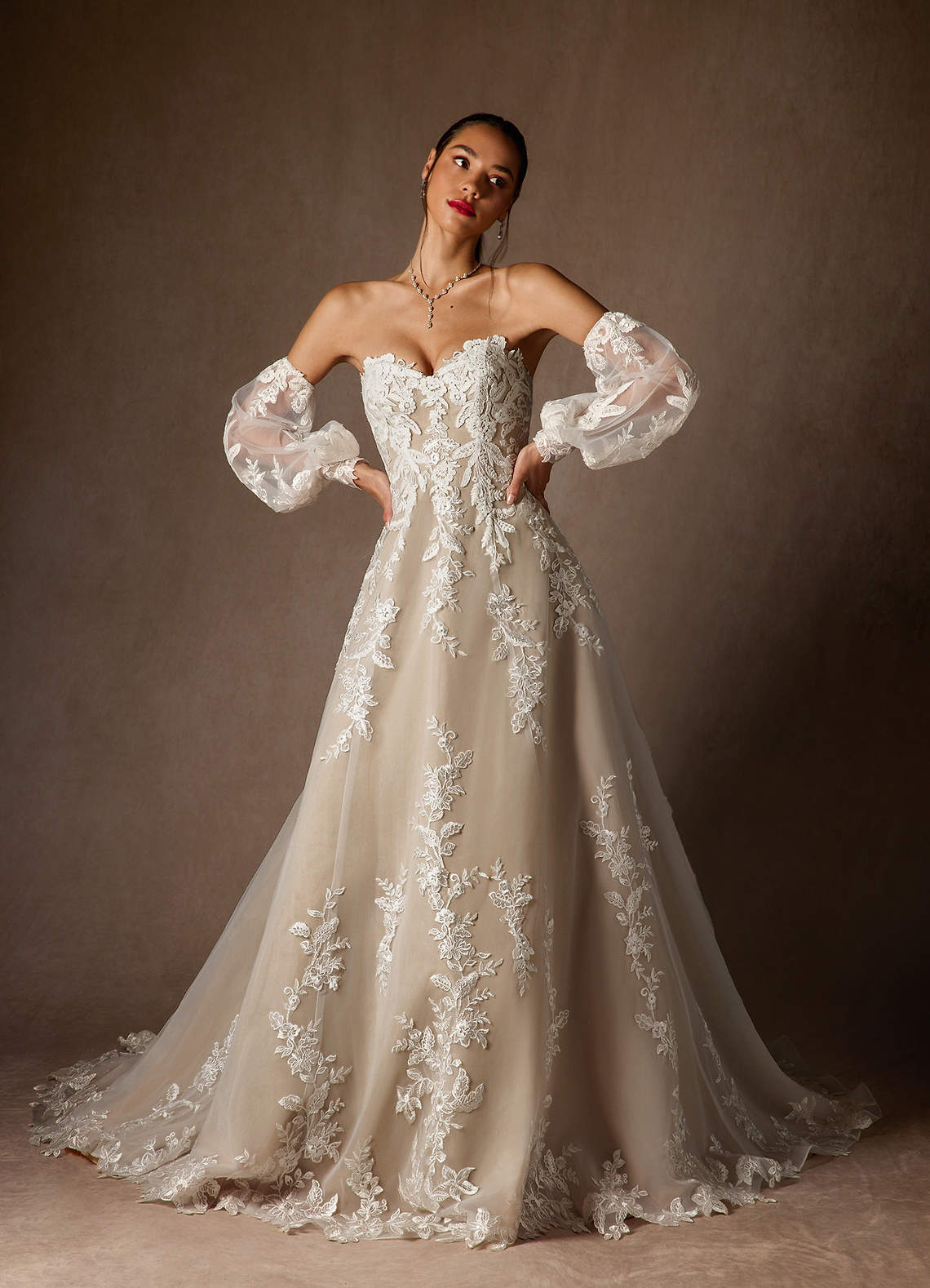 elyessen  Diamond White Ball-Gown Strapless Lace Dress