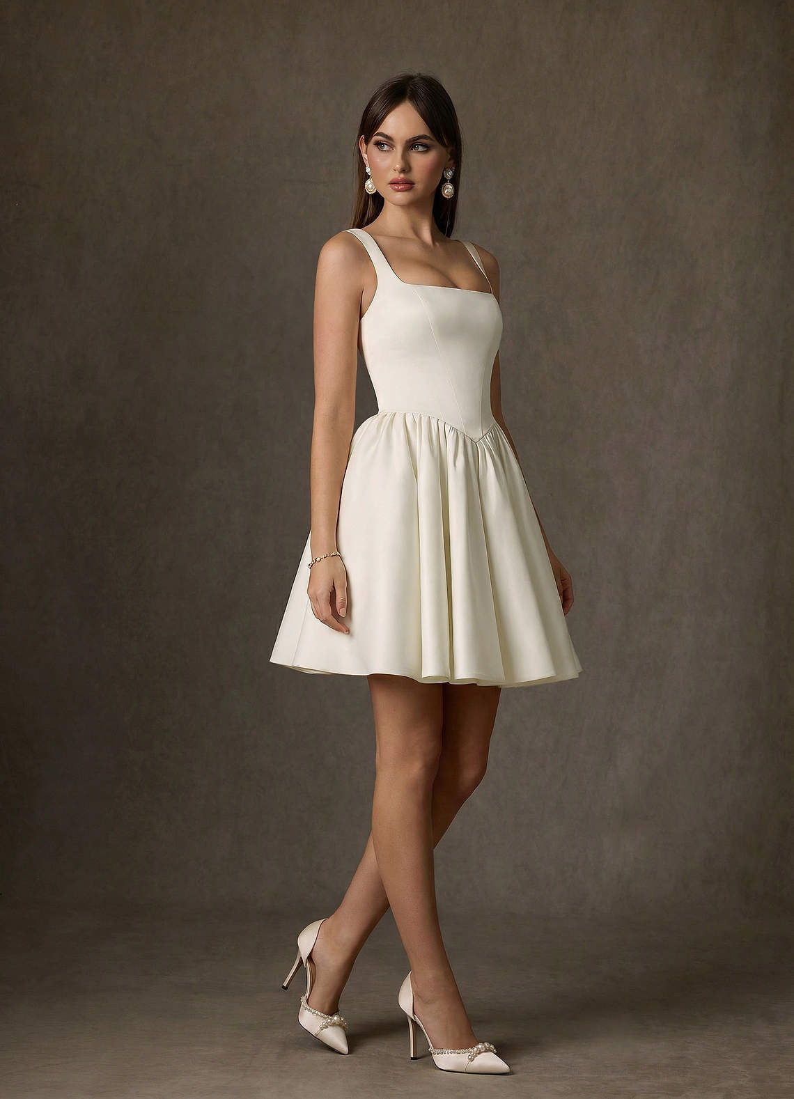 elyessen Saverina Diamond White A-Line with Pockets Satin Dress