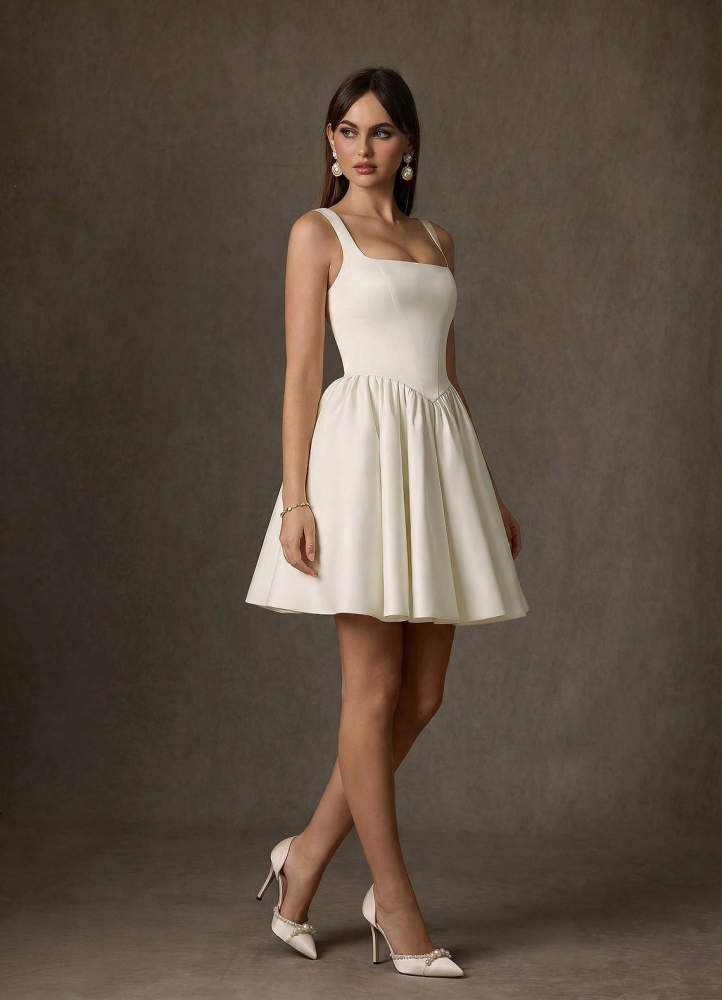elyessen Saverina Diamond White A-Line with Pockets Satin Dress