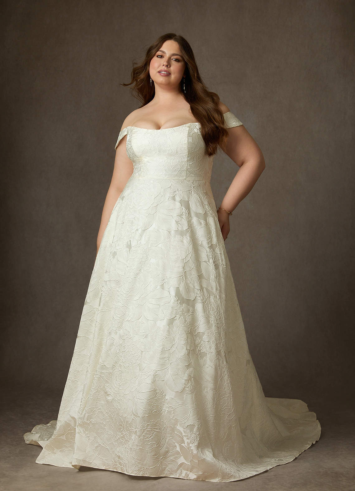 elyessen Amaya Diamond White Ball-Gown Strapless Floral Jacquard Dress