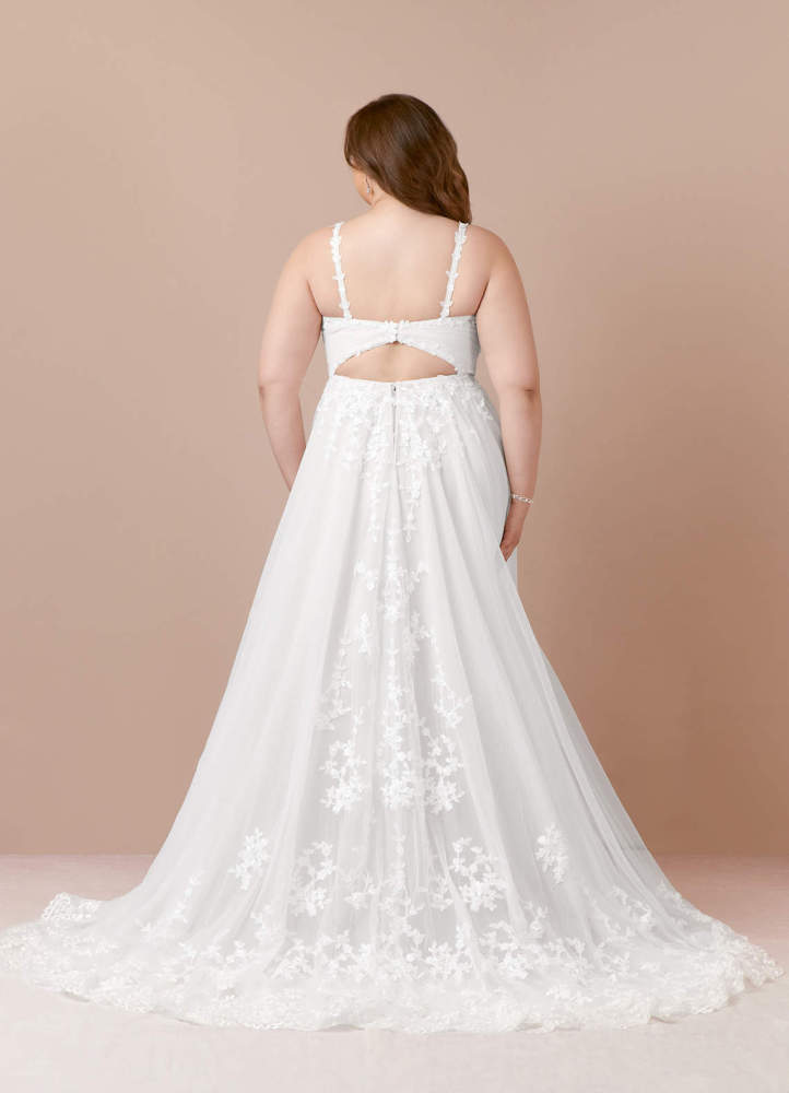 elyessen Devi Free pannier Diamond White A-Line V-Neck Lace Tulle Dress