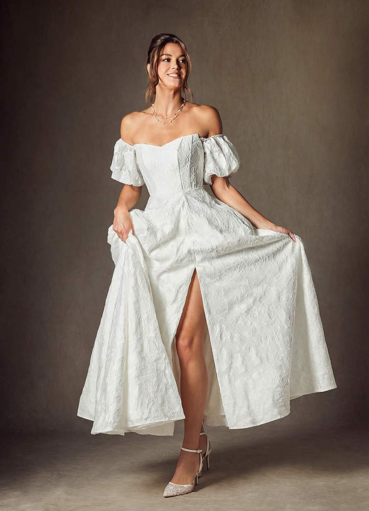 elyessen Clotille Diamond White Ball-Gown Sweetheart Neckline Floral Burnout Jacquard Dress