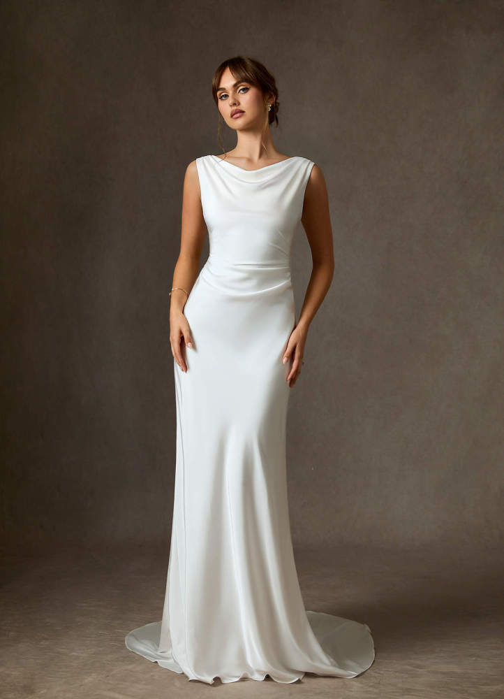 elyessen Kieryn Stretch Diamond White Fit and Flare Stretch Satin Dress