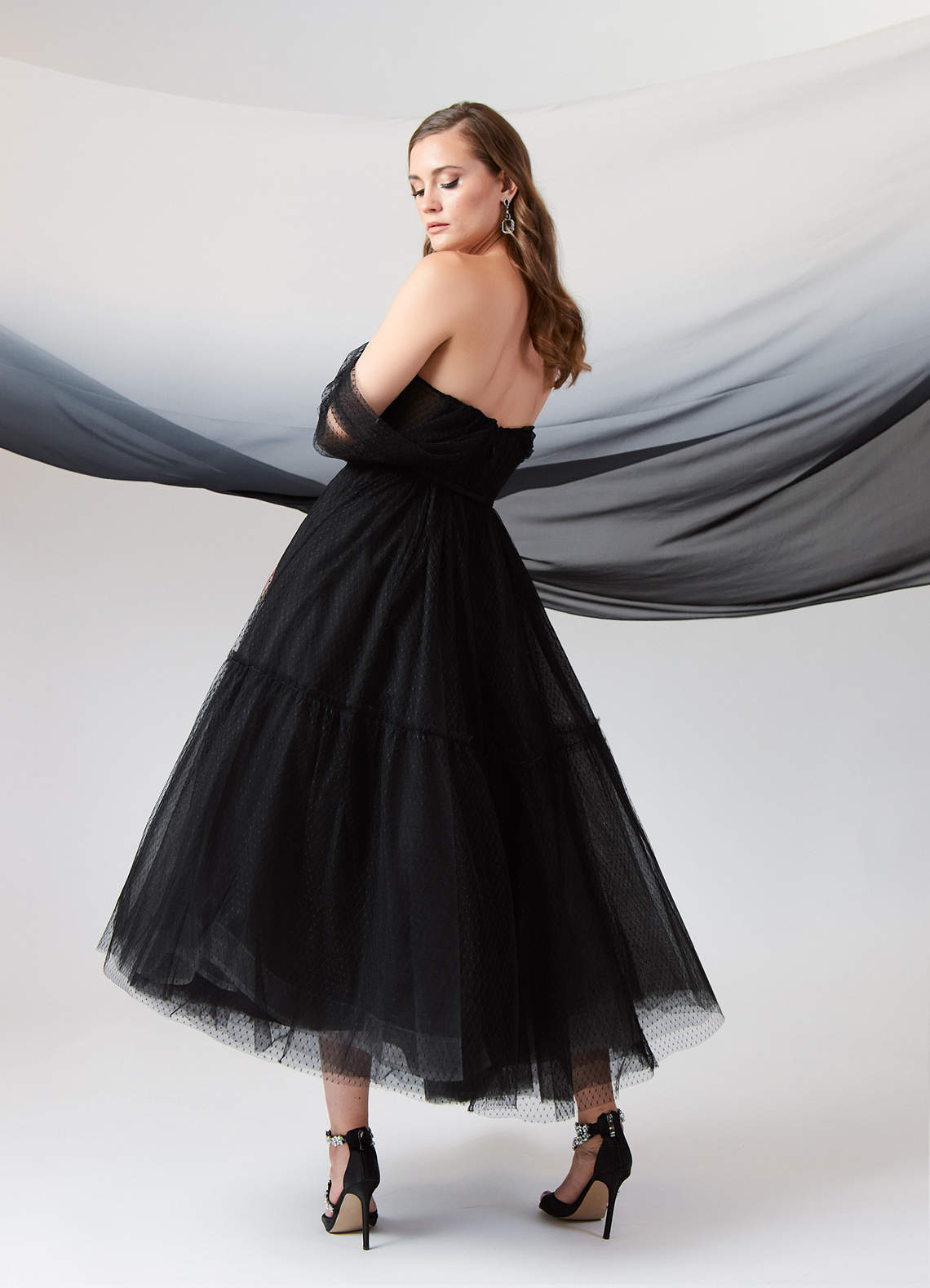 elyessen Vienna Diamond White Champagne A-Line Off-The-Shouler Tulle Dress