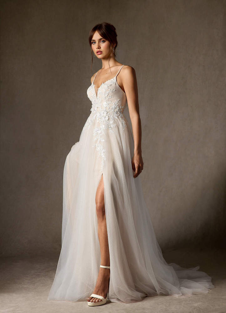 elyessen Nikita Diamond White A-Line Sequins Tulle Dress