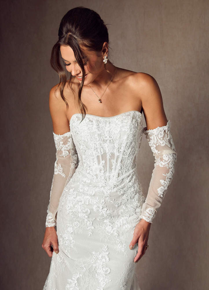 elyessen Caitlin Diamond White Mermaid Strapless Lace Dress
