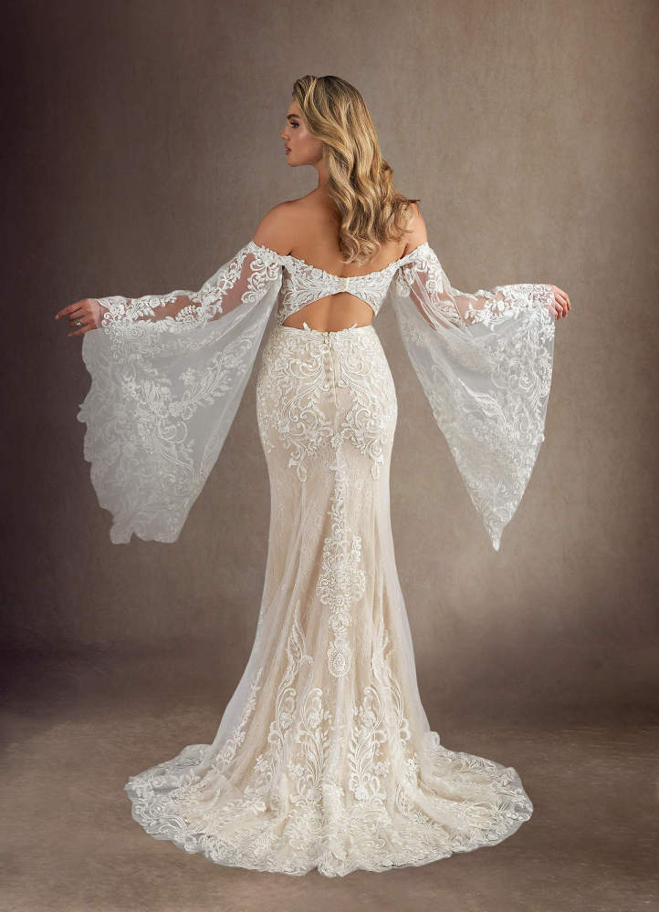 elyessen  Diamond White Champagne Mermaid V-Neck Sequins Lace Dress