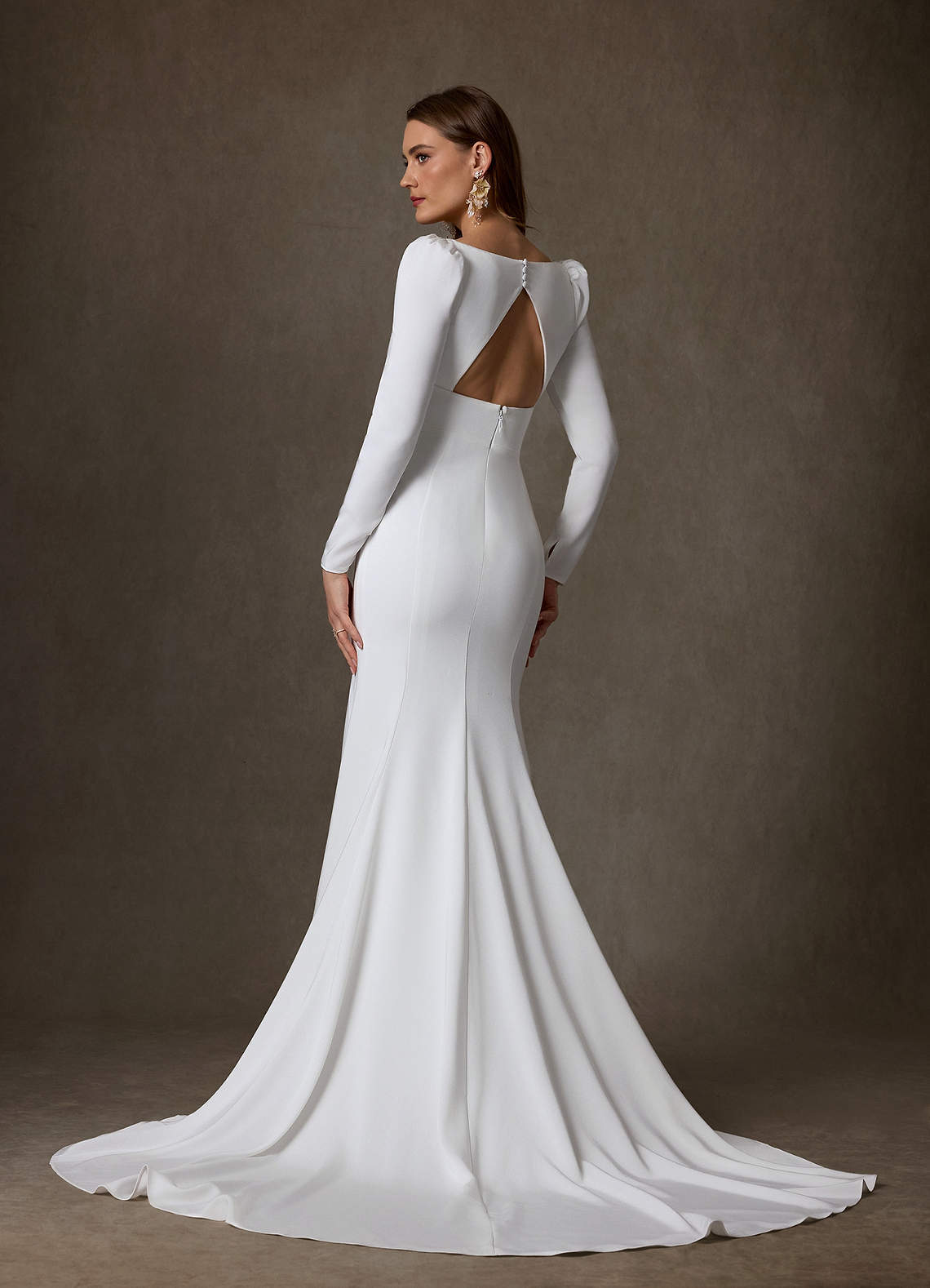 elyessen Seraphina Diamond White Mermaid Square Neckline Crepe Back Satin Dress