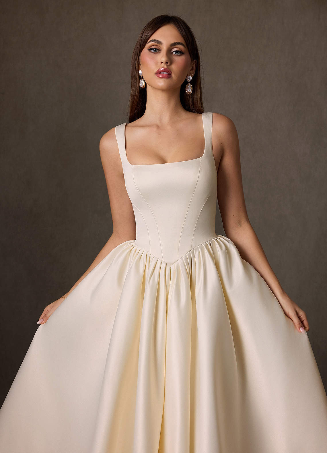 elyessen  Diamond White A-Line with Pockets Satin Dress