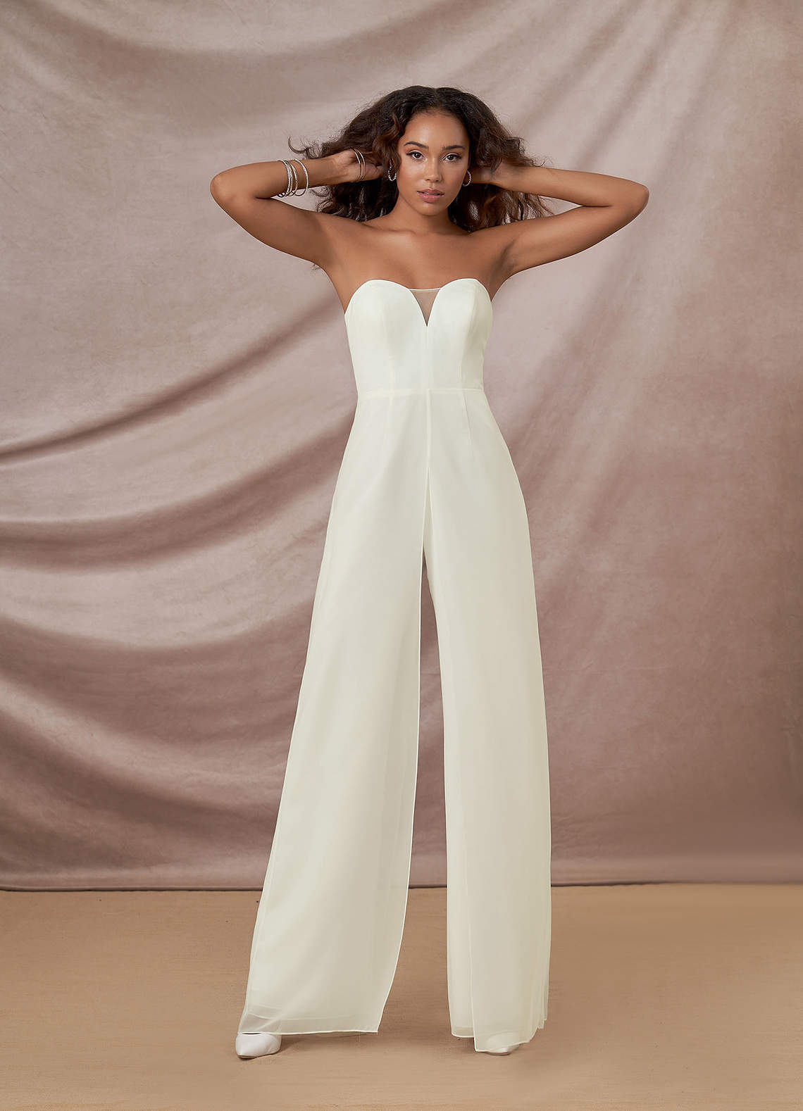 elyessen Tamara Diamond White Pant Styles Strapless Chiffon Dress