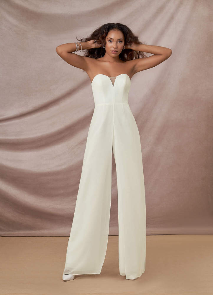 elyessen Tamara Diamond White Pant Styles Strapless Chiffon Dress