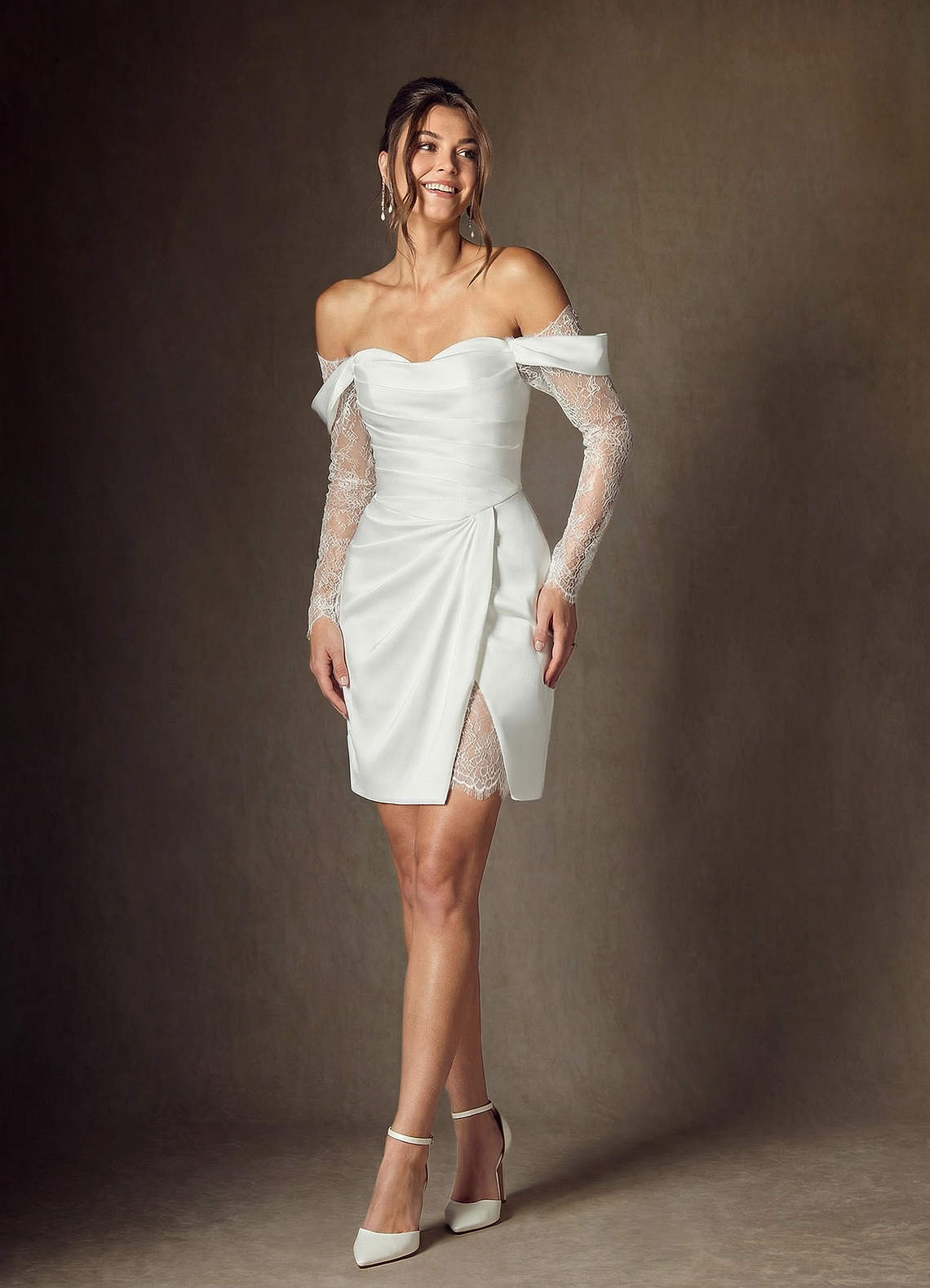 elyessen Alesya Stretch Diamond White A-Line Sweetheart Neckline Lace Dress