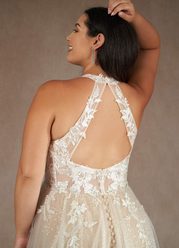 elyessen  Diamond White A-Line Halter Sequins Tulle Dress