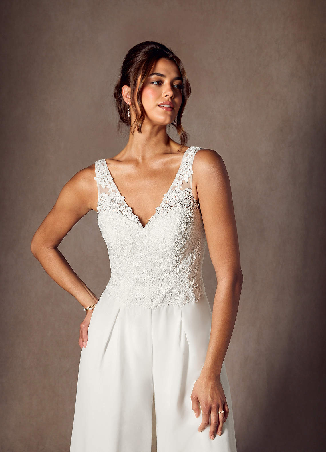 elyessen Florine Diamond White Pant Styles V-Neck Lace Chiffon Dress