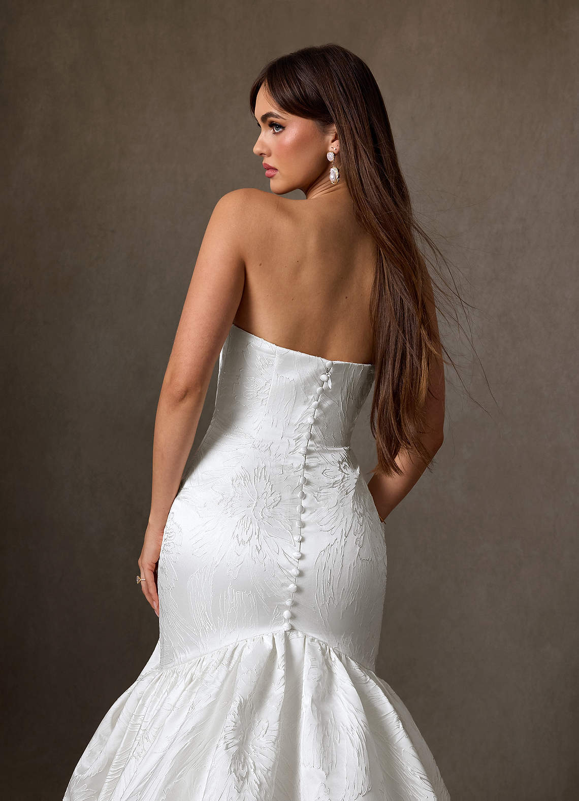 elyessen Quinta Diamond White Mermaid Strapless Floral Jacquard Dress