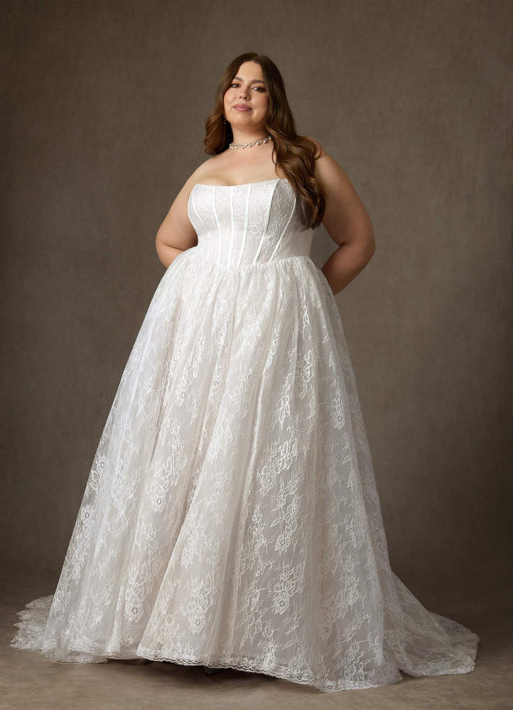elyessen Demetria Diamond White Ball-Gown Strapless Lace Dress