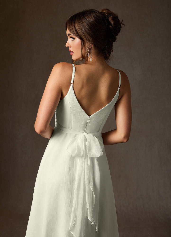 elyessen  Diamond White A-Line V-Neck Pleated Crinkle Chiffon Dress