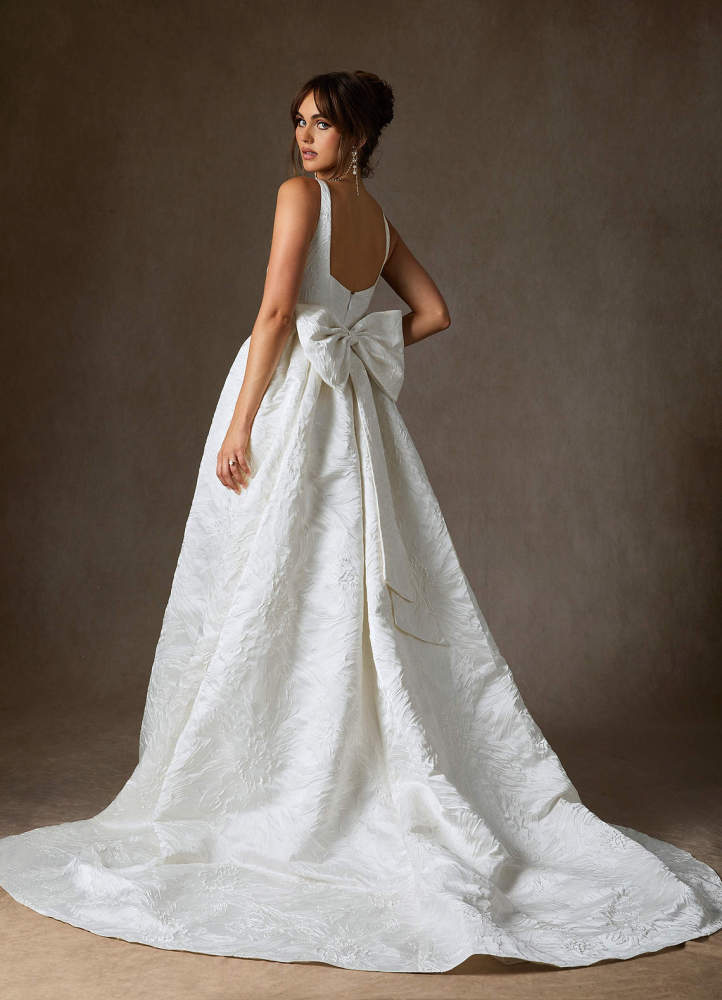 elyessen  Diamond White Ball-Gown with Pockets Floral Jacquard Dress