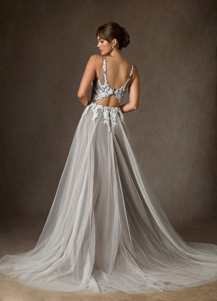 elyessen Goddess Two-Piece Diamond White A-Line V-Neck Sequins Tulle Dress