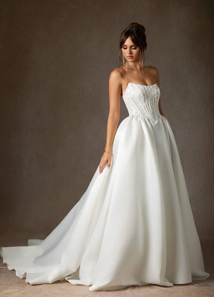 elyessen Mirabeth Diamond White Ball-Gown Strapless Lace Dress