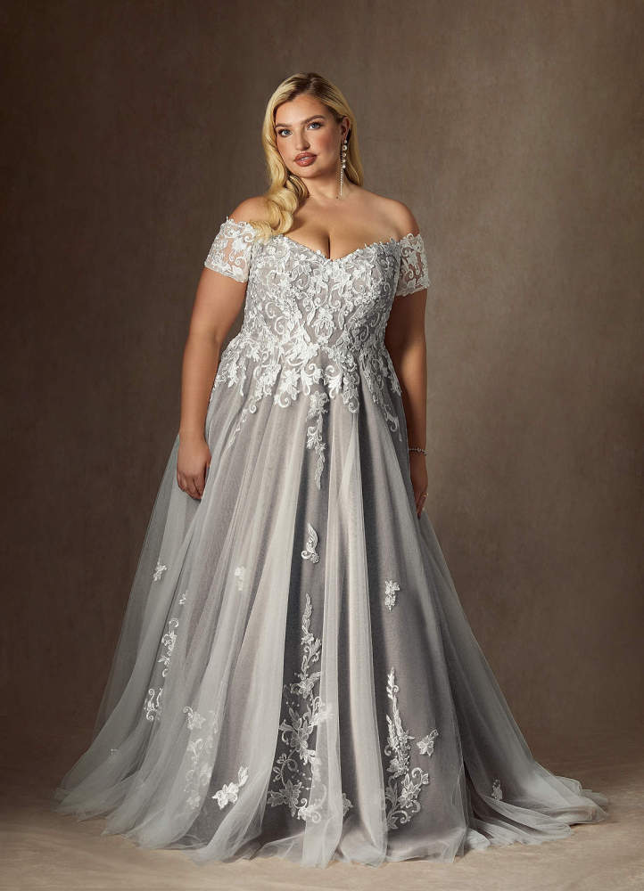 elyessen  Diamond White Ball-Gown Off the Shoulder Tulle Dress