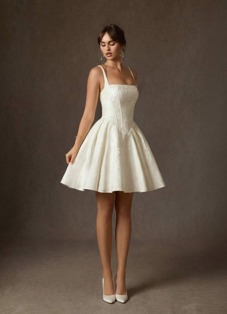 elyessen Daisley Antique White A-Line with Pockets Floral Jacquard Dress