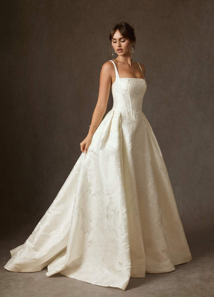 elyessen Delvina Diamond White Ball-Gown with Pockets Floral Jacquard Dress
